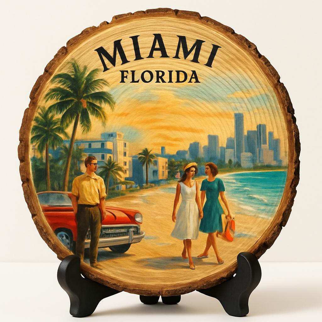 Miami Florida Souvenir Gift – Wood Slice Plaque for Wall or Table, United States Souvenir Gift for Tourists, Vibrant Nightlife Decorative Gift Miami Florida Souvenir Gift – Wood Slice Plaque for Wall or Table, United States Souvenir Gift for Tourists, Vibrant Nightlife Decorative Gift