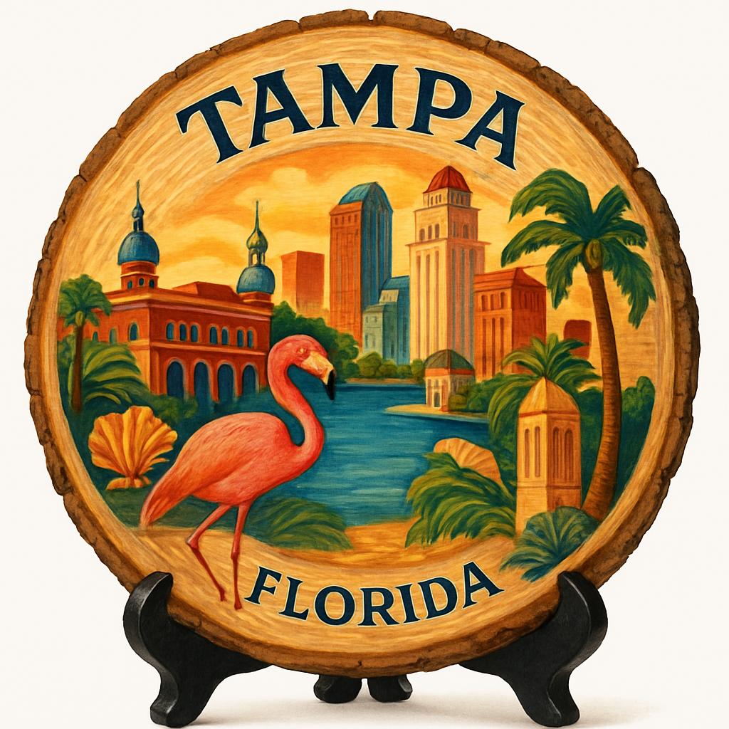 Tampa Florida Souvenir Gift – Wood Slice Plaque for Wall or Table, United States Souvenir Gift for Tourists, Sports City Decorative Gift Tampa Florida Souvenir Gift – Wood Slice Plaque for Wall or Table, United States Souvenir Gift for Tourists, Sports City Decorative Gift