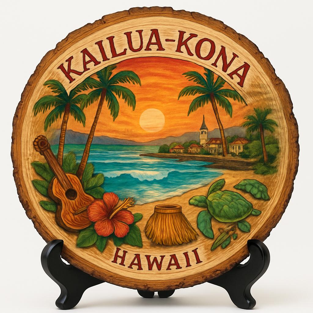 Kailua-Kona Hawaii Souvenir Gift – Wood Slice Plaque for Wall or Table, United States Souvenir Gift for Tourists, Hawaiian Culture Decorative Gift