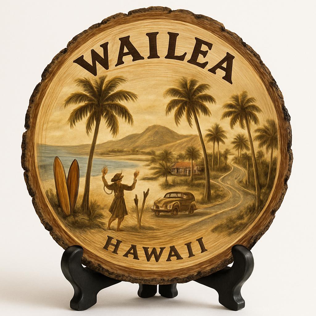 Wailea Souvenir Gift – Wood Slice Plaque for Wall or Table, United States Souvenir Gift for Tourists, Tropical Paradise Retreat Decorative Gift