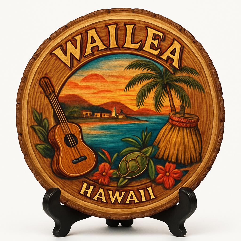 Wailea Souvenir Gift – Wood Slice Plaque for Wall or Table, United States Souvenir Gift for Tourists, Luxurious Beach Escape Decorative Gift