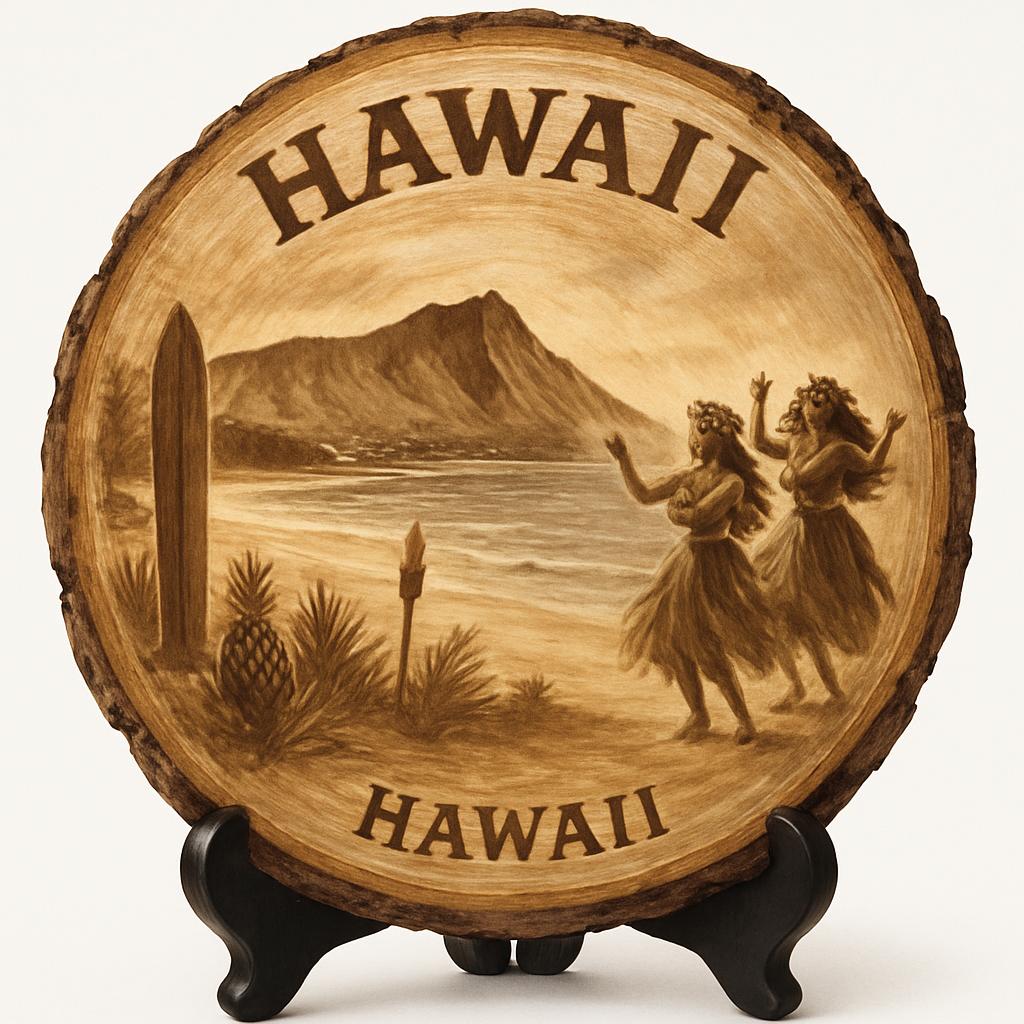 Hawaii Souvenir Gift – Wood Slice Plaque for Wall or Table, United States Souvenir Gift for Tourists, Aloha Spirit Decorative Gift