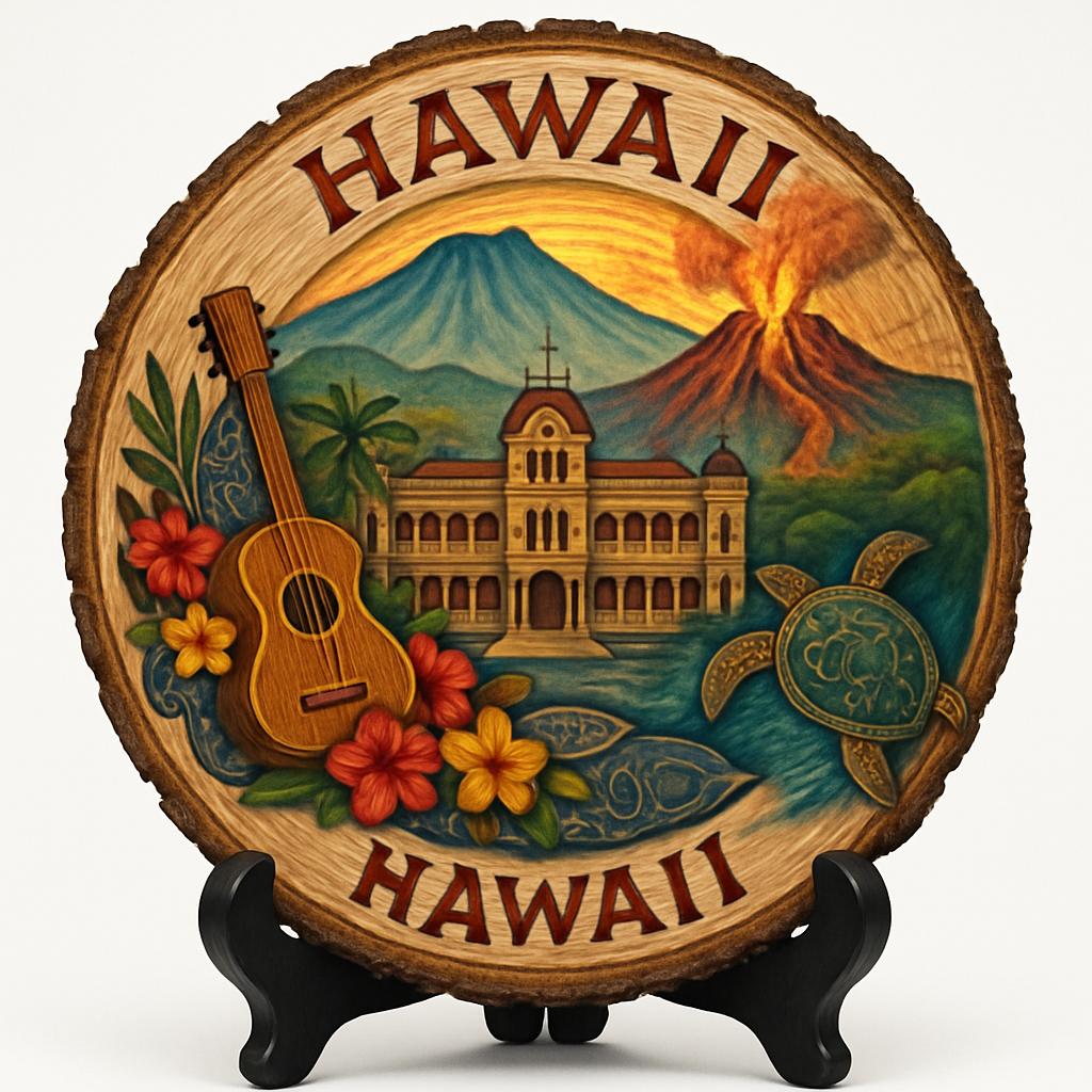 Hawaii Souvenir Gift – Wood Slice Plaque for Wall or Table, United States Souvenir Gift for Tourists, Enchanting Island Landscapes Decorative Gift