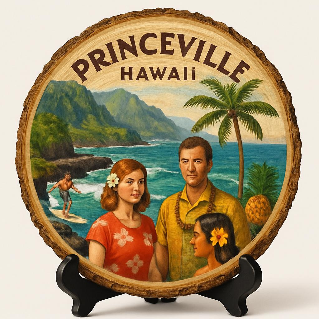 Princeville Hawaii Souvenir Gift – Wood Slice Plaque for Wall or Table, United States Souvenir Gift for Tourists, Breathtaking Coastal Scenery Decorative Gift