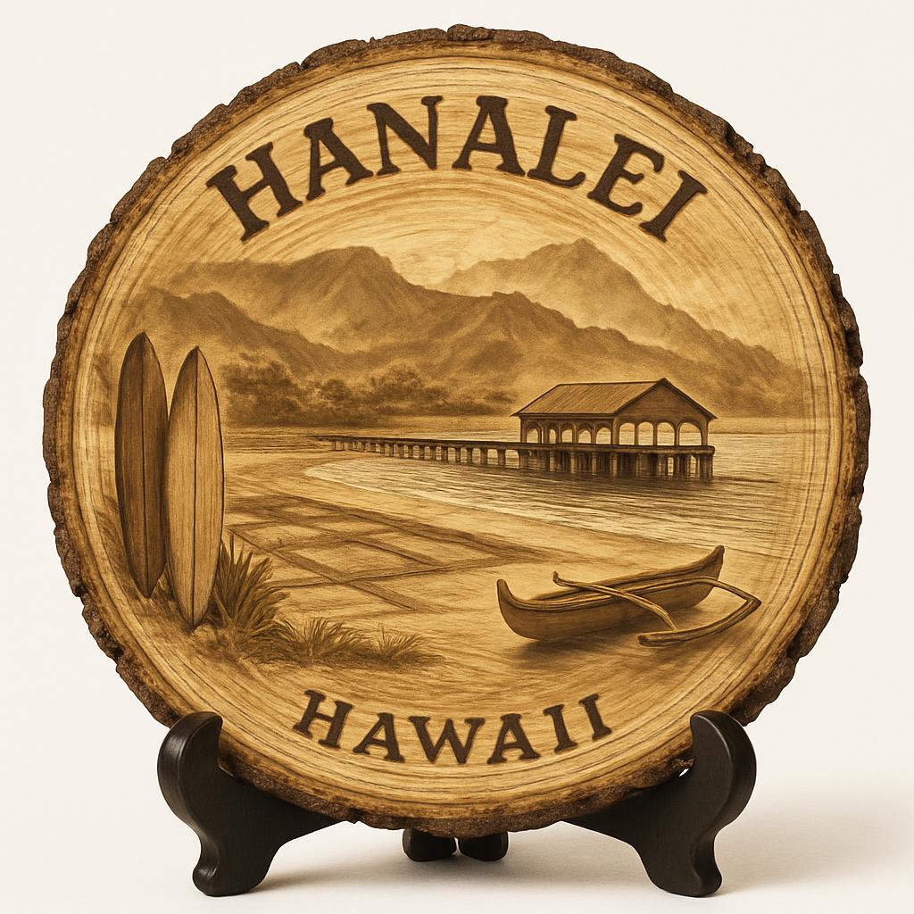 Hanalei Hawaii Souvenir Gift – Wood Slice Plaque for Wall or Table, United States Souvenir Gift for Tourists, Lush Tropical Paradise Decorative Gift
