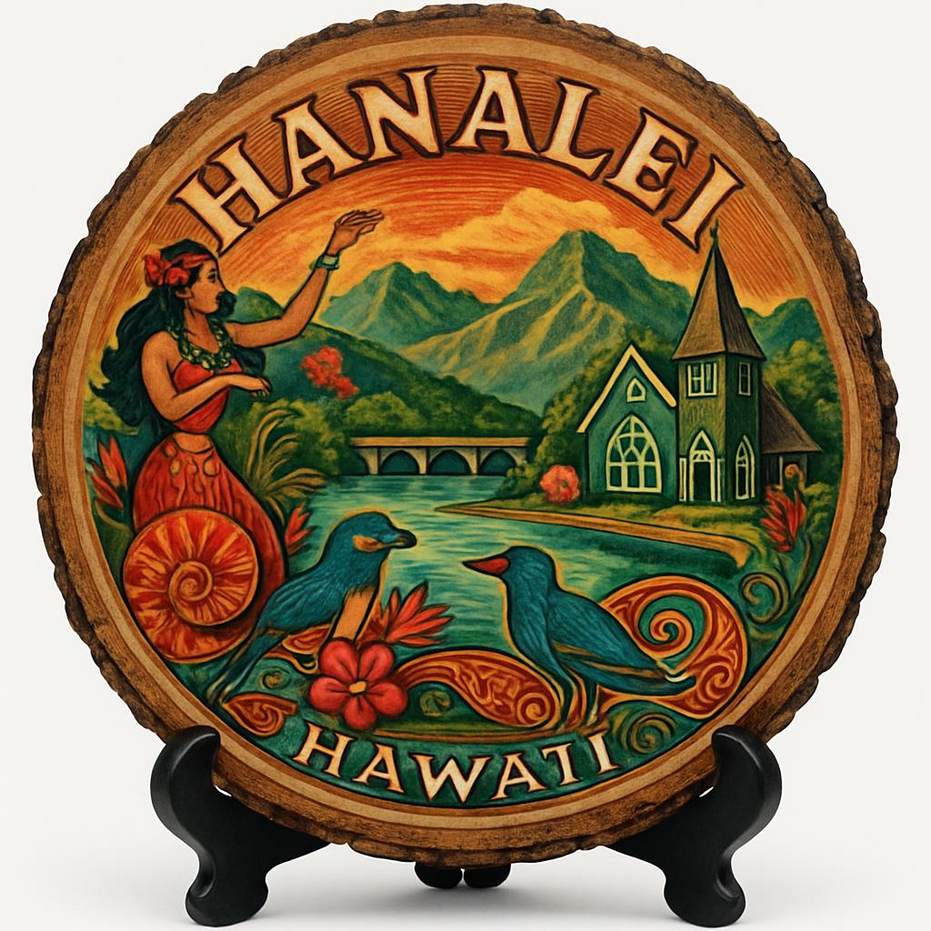 Hanalei Hawaii Souvenir Gift – Wood Slice Plaque for Wall or Table, United States Souvenir Gift for Tourists, Enchanting Coastal Retreat Decorative Gift