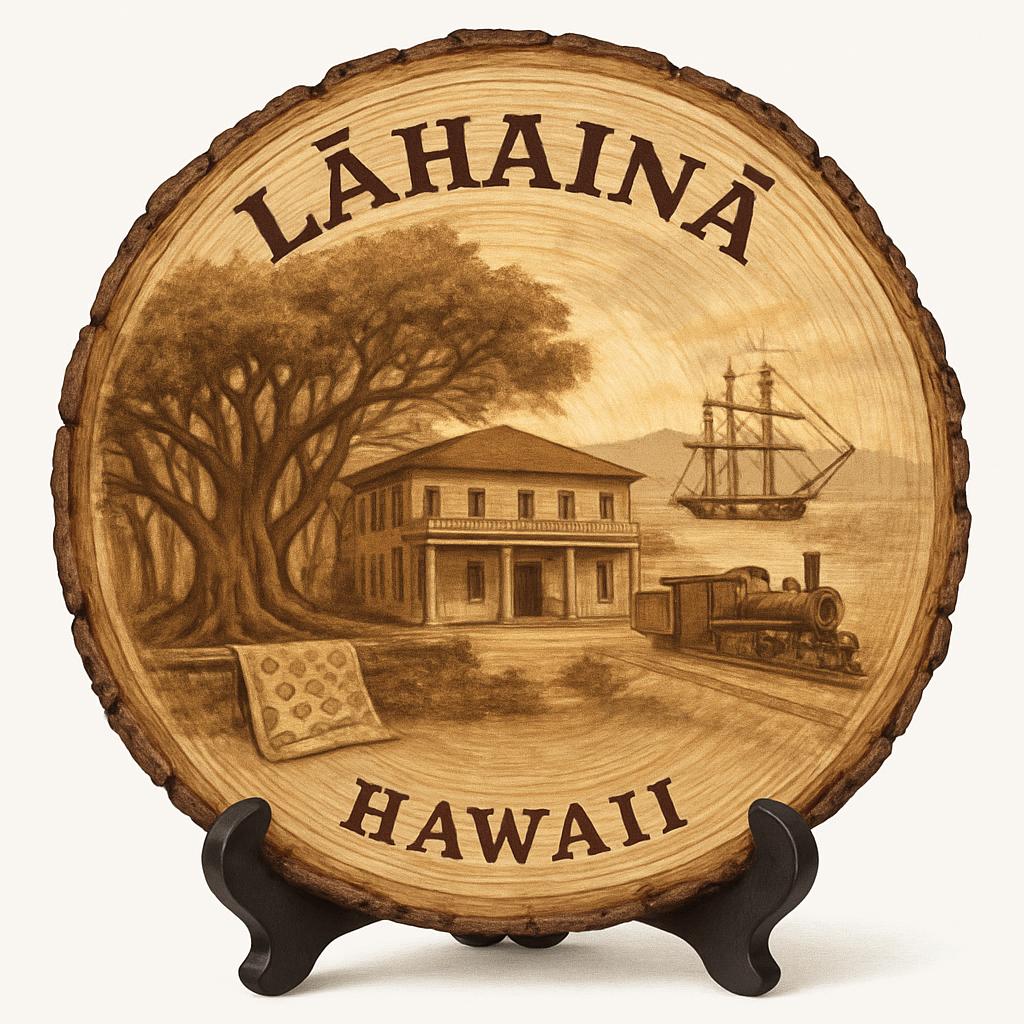 Lāhainā Hawaii Souvenir Gift – Wood Slice Plaque for Wall or Table, United States Souvenir Gift for Tourists, Historic Town Charm Decorative Gift