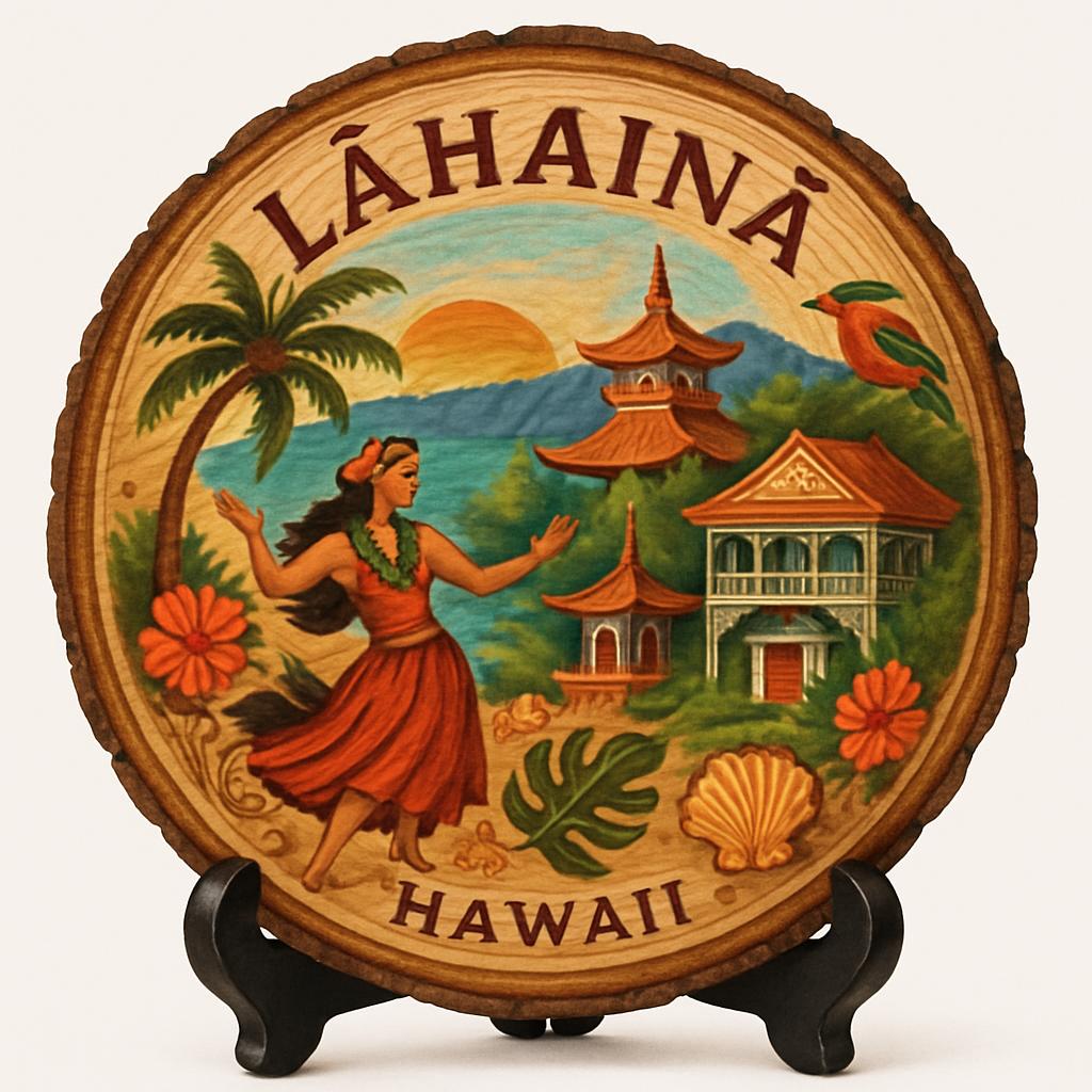 Lāhainā Hawaii Souvenir Gift – Wood Slice Plaque for Wall or Table, United States Souvenir Gift for Tourists, Artistic Coastal Vibe Decorative Gift