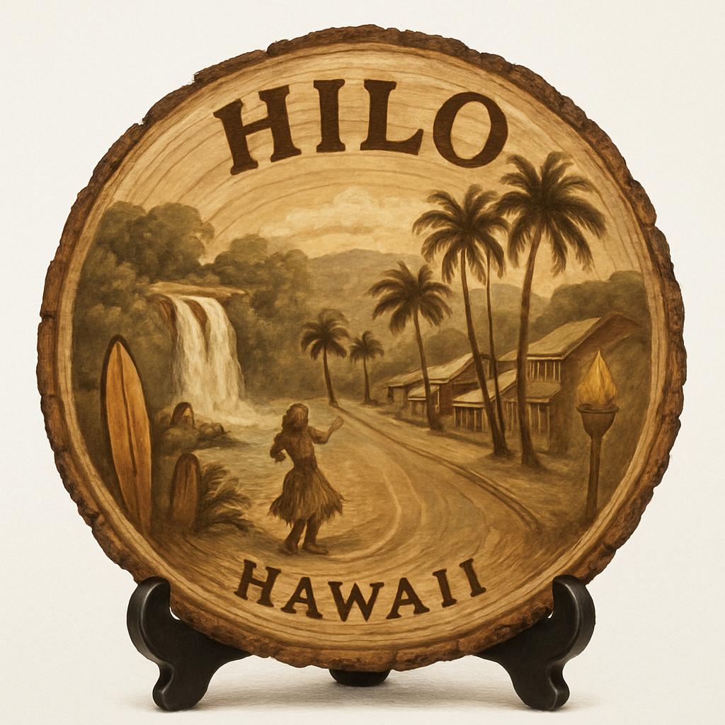 Hilo Hawaii Souvenir Gift – Wood Slice Plaque for Wall or Table, United States Souvenir Gift for Tourists, Tropical Rainforest Adventure Decorative Gift