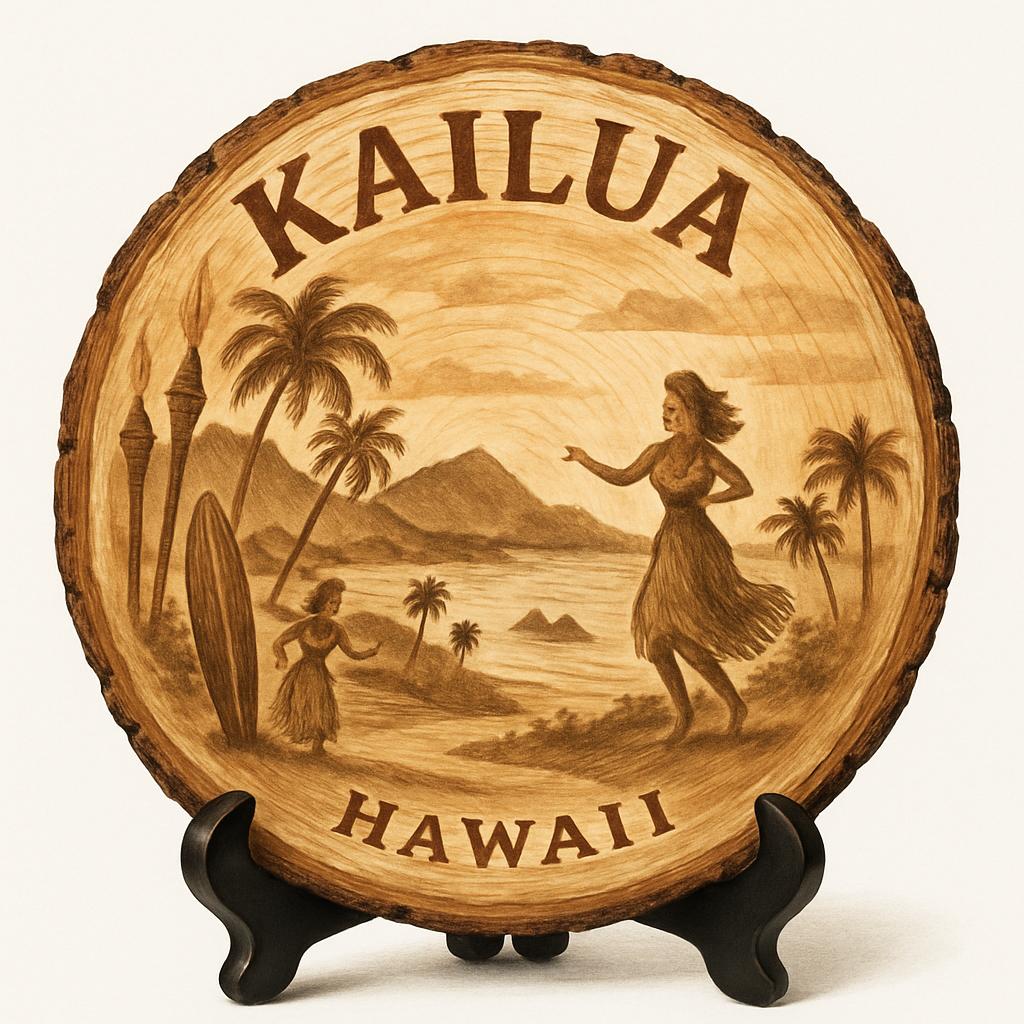 Kailua Hawaii Souvenir Gift – Wood Slice Plaque for Wall or Table, United States Souvenir Gift for Tourists, Scenic Beach Views Decorative Gift