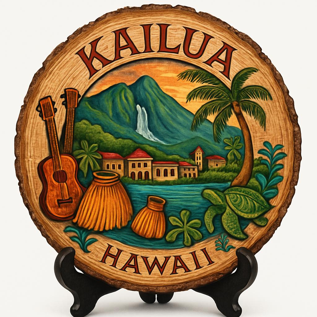 Kailua Hawaii Souvenir Gift – Wood Slice Plaque for Wall or Table, United States Souvenir Gift for Tourists, Serene Coastal Escape Decorative Gift