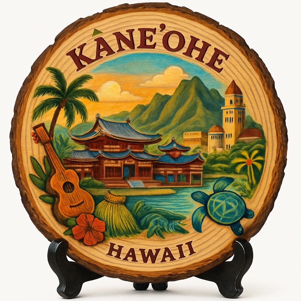 Kāneʻohe Hawaii Souvenir Gift – Wood Slice Plaque for Wall or Table, United States Souvenir Gift for Tourists, Tranquil Nature Escape Decorative Gift