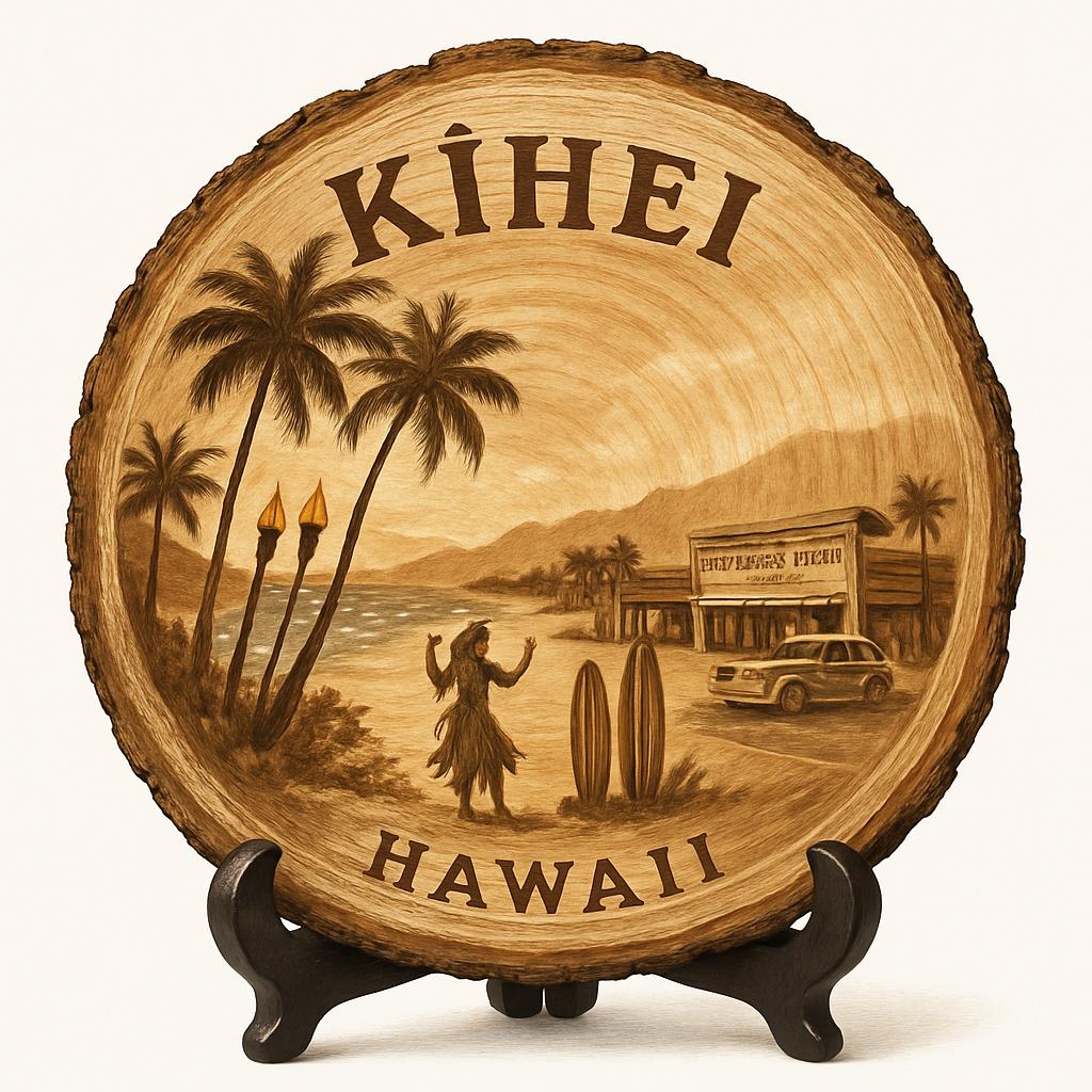 Kīhei Hawaii Souvenir Gift – Wood Slice Plaque for Wall or Table, United States Souvenir Gift for Tourists, Tropical Beach Vibe Decorative Gift