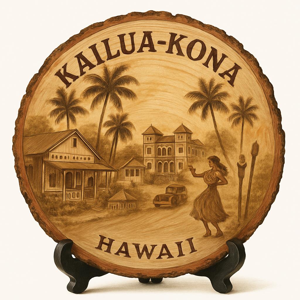 Kailua-Kona Hawaii Souvenir Gift – Wood Slice Plaque for Wall or Table, United States Souvenir Gift for Tourists, Tropical Paradise Decorative Gift