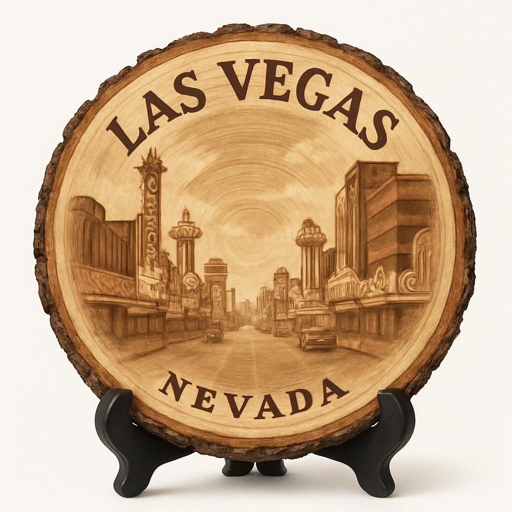 Las Vegas Nevada Souvenir Gift – Wood Slice Plaque for Wall or Table, United States Souvenir Gift for Tourists, Neon Lights and Entertainment Decorative Gift