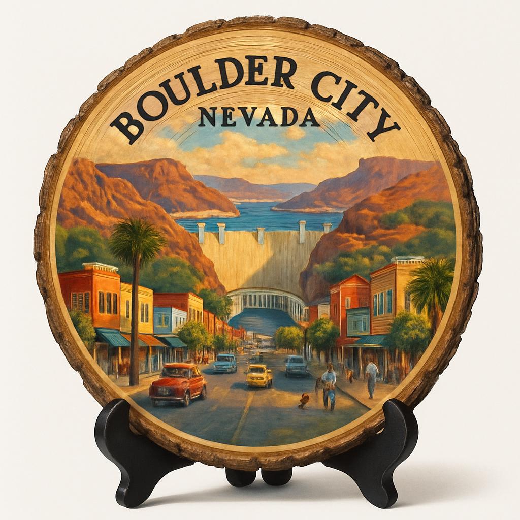 Boulder City Nevada Souvenir Gift – Wood Slice Plaque for Wall or Table, United States Souvenir Gift for Tourists, Scenic Lake Mead Views Decorative Gift