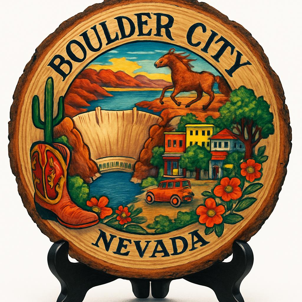 Boulder City Nevada Souvenir Gift – Wood Slice Plaque for Wall or Table, United States Souvenir Gift for Tourists, Scenic River Views Decorative Gift