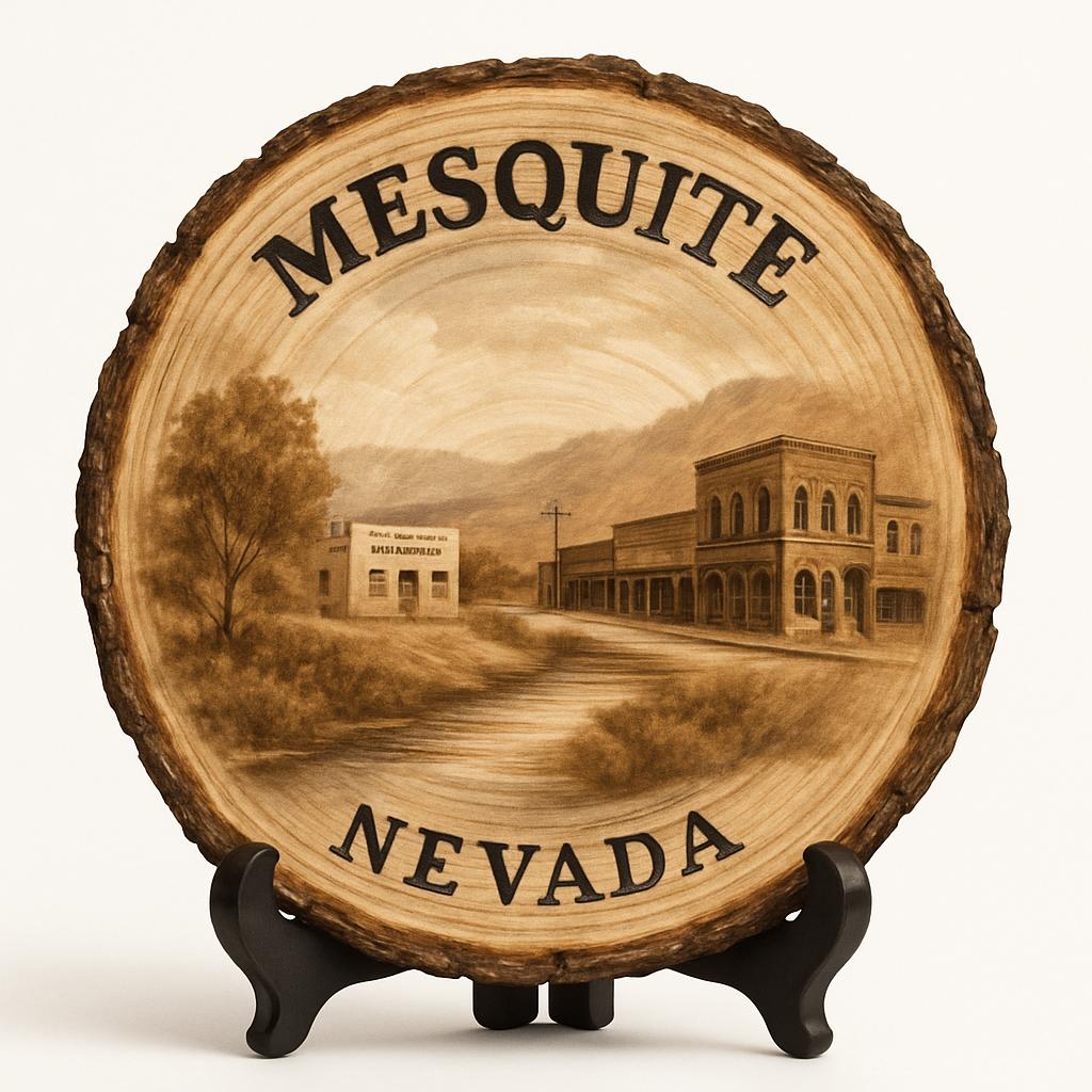 Mesquite Nevada Souvenir Gift – Wood Slice Plaque for Wall or Table, United States Souvenir Gift for Tourists, Desert Landscape Decorative Gift