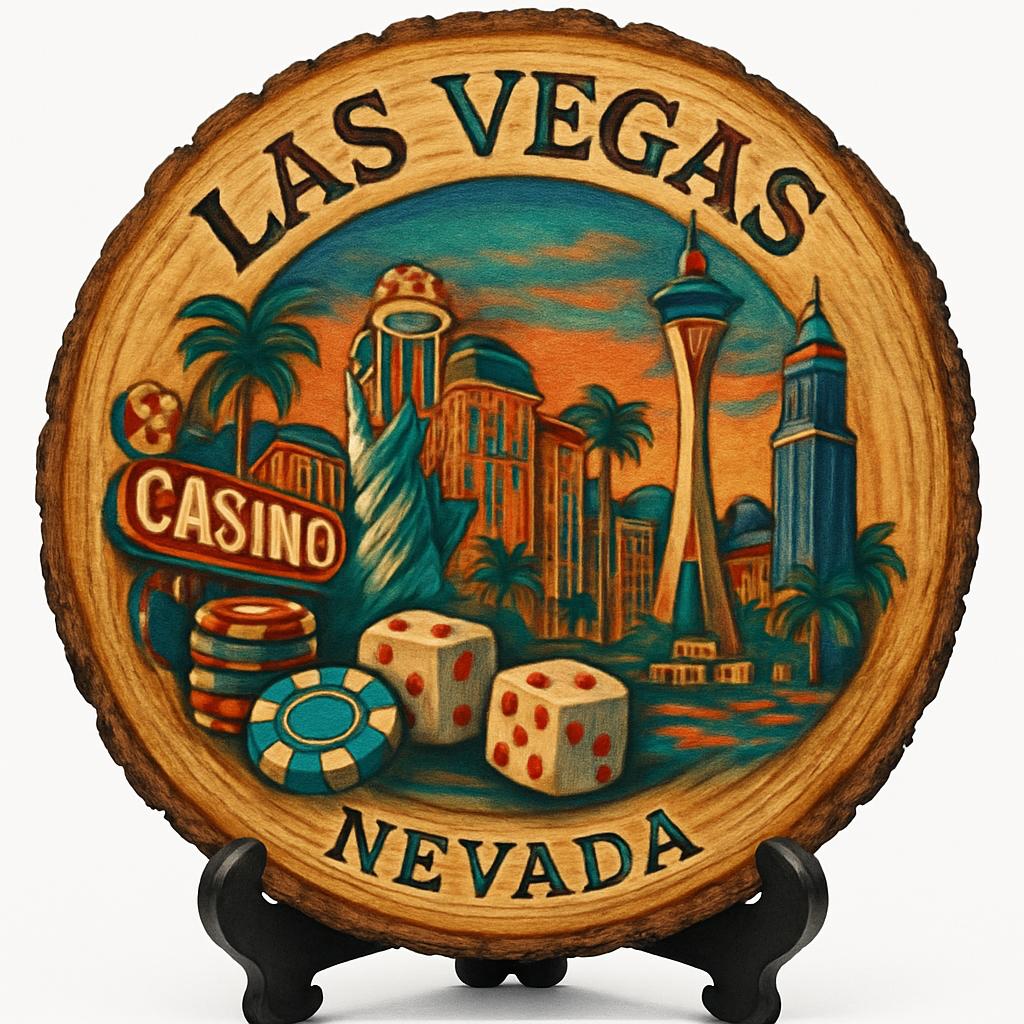 Las Vegas Nevada Souvenir Gift – Wood Slice Plaque for Wall or Table, United States Souvenir Gift for Tourists, Glamorous Entertainment Experience Decorative Gift