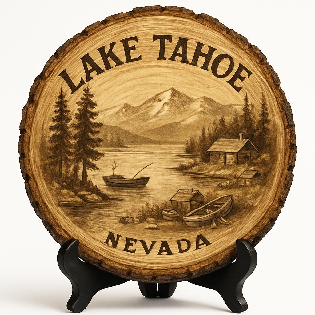 Lake Tahoe Nevada Souvenir Gift – Wood Slice Plaque for Wall or Table, United States Souvenir Gift for Tourists, Scenic Mountain Escape Decorative Gift