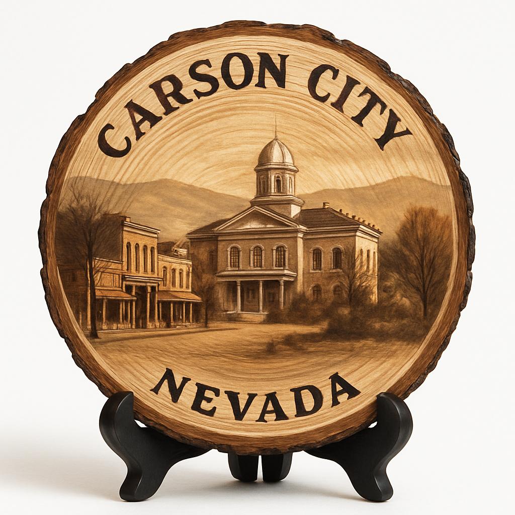 Carson-City Nevada Souvenir Gift – Wood Slice Plaque for Wall or Table, United States Souvenir Gift for Tourists, Historic Capital City Decorative Gift