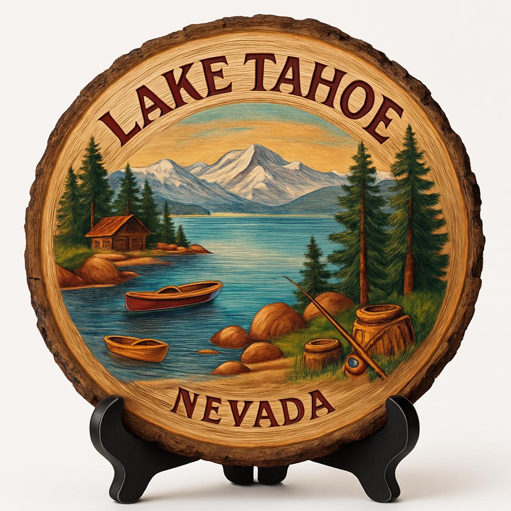 Lake Tahoe Nevada Souvenir Gift – Wood Slice Plaque for Wall or Table, United States Souvenir Gift for Tourists, Scenic Winter Wonderland Decorative Gift