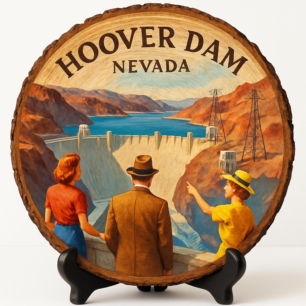 Hoover Dam Nevada Souvenir Gift – Wood Slice Plaque for Wall or Table, United States Souvenir Gift for Tourists, Historic Engineering Achievement Decorative Gift
