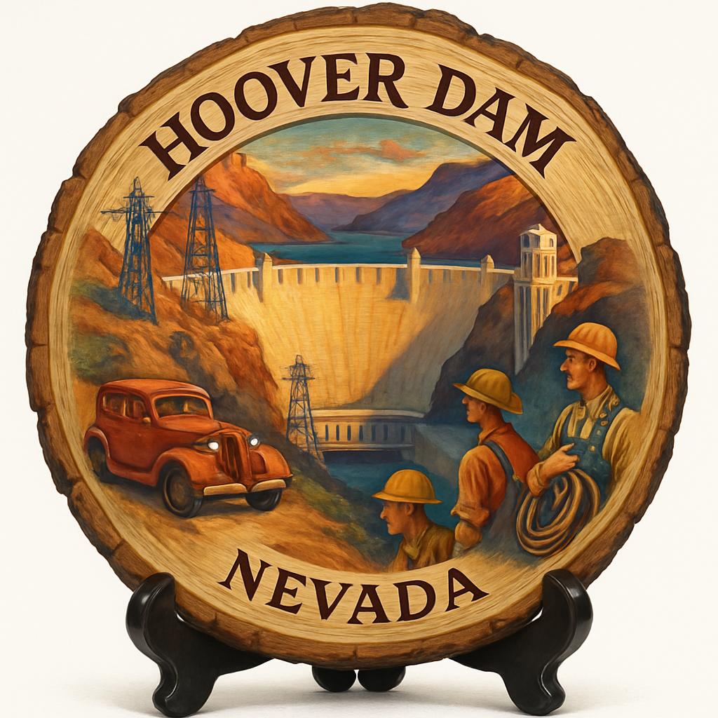 Hoover Dam Nevada Souvenir Gift – Wood Slice Plaque for Wall or Table, United States Souvenir Gift for Tourists, Majestic Canyon Views Decorative Gift