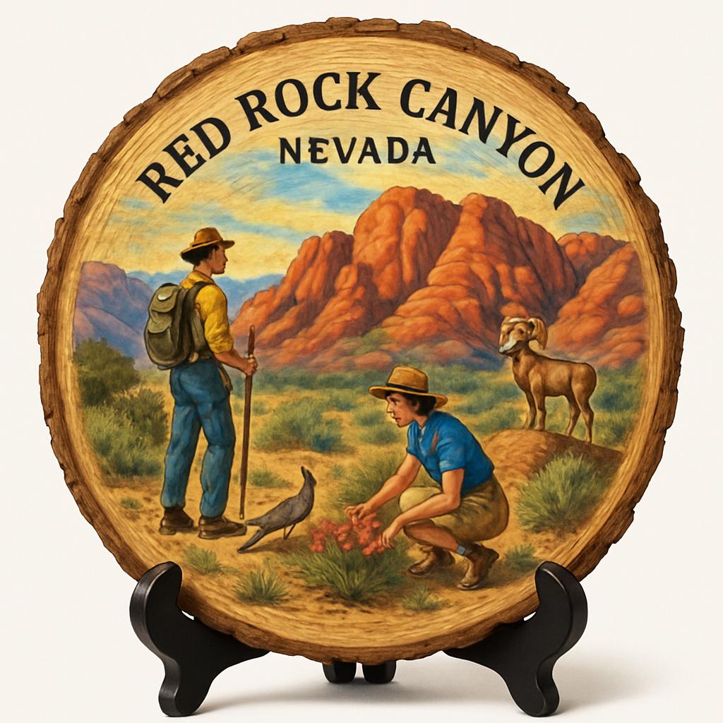 Red Rock Canyon Nevada Souvenir Gift – Wood Slice Plaque for Wall or Table, United States Souvenir Gift for Tourists, Majestic Canyon Views Decorative Gift