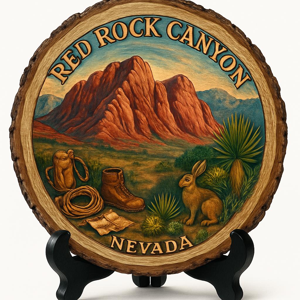 Red Rock Canyon Nevada Souvenir Gift – Wood Slice Plaque for Wall or Table, United States Souvenir Gift for Tourists, Desert Wildlife Experience Decorative Gift