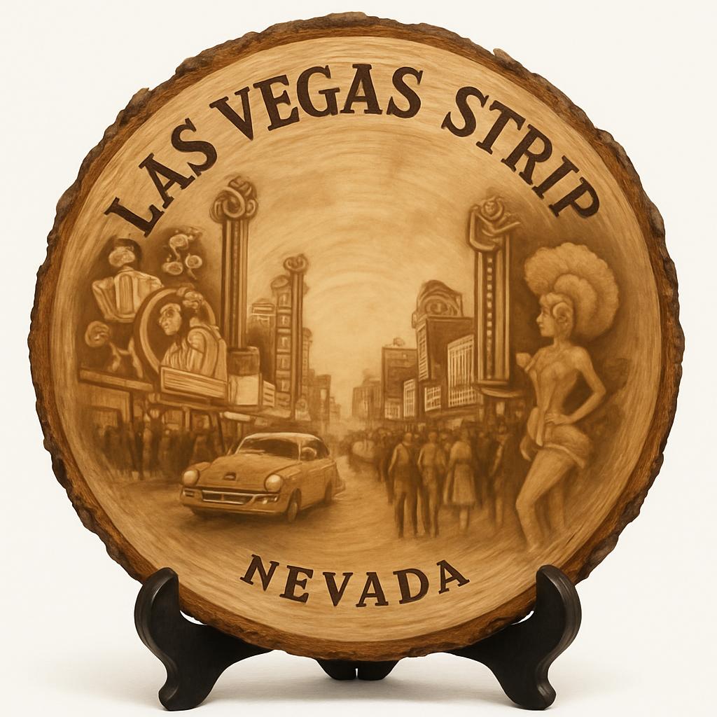 Old Las Vegas Strip Souvenir Gift – Wood Slice Plaque for Wall or Table, United States Souvenir Gift for Tourists, Vintage Casino Experience Decorative Gift Old Las Vegas Strip Souvenir Gift – Wood Slice Plaque for Wall or Table, United States Souvenir Gift for Tourists, Vintage Casino Experience Decorative Gift