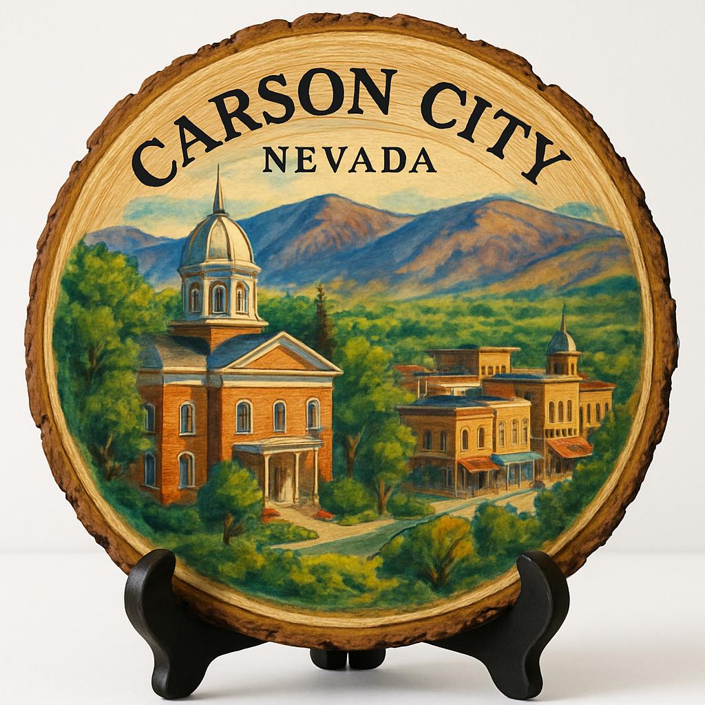 Carson-City Nevada Souvenir Gift – Wood Slice Plaque for Wall or Table, United States Souvenir Gift for Tourists, Nevada History Decorative Gift