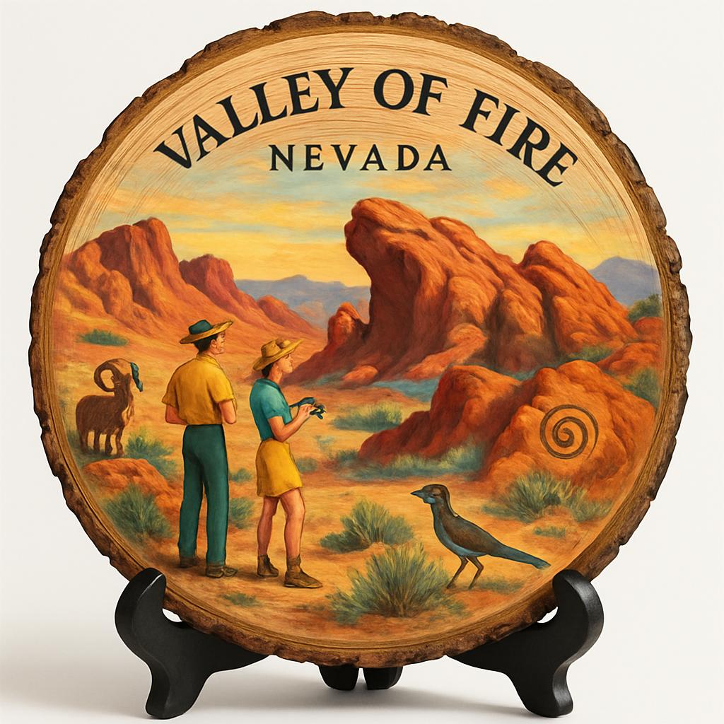 Valley of Fire Nevada Souvenir Gift – Wood Slice Plaque for Wall or Table, United States Souvenir Gift for Tourists, Majestic Desert Views Decorative Gift Valley of Fire Nevada Souvenir Gift – Wood Slice Plaque for Wall or Table, United States Souvenir Gift for Tourists, Majestic Desert Views Decorative Gift