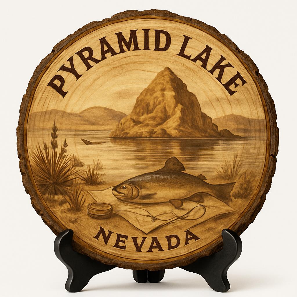 Pyramid Lake Nevada Souvenir Gift – Wood Slice Plaque for Wall or Table, United States Souvenir Gift for Tourists, Serene Water Reflections Decorative Gift
