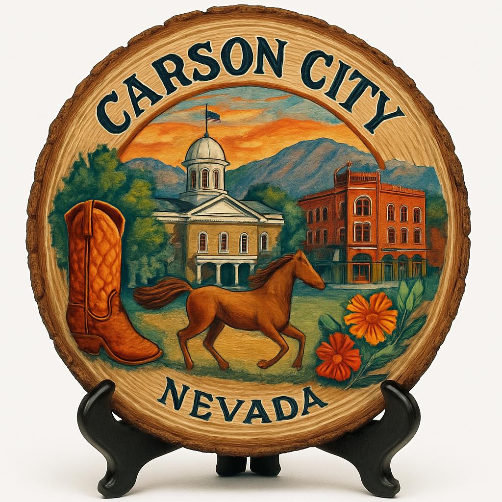 Carson-City Nevada Souvenir Gift – Wood Slice Plaque for Wall or Table, United States Souvenir Gift for Tourists, Outdoor Adventure Decorative Gift