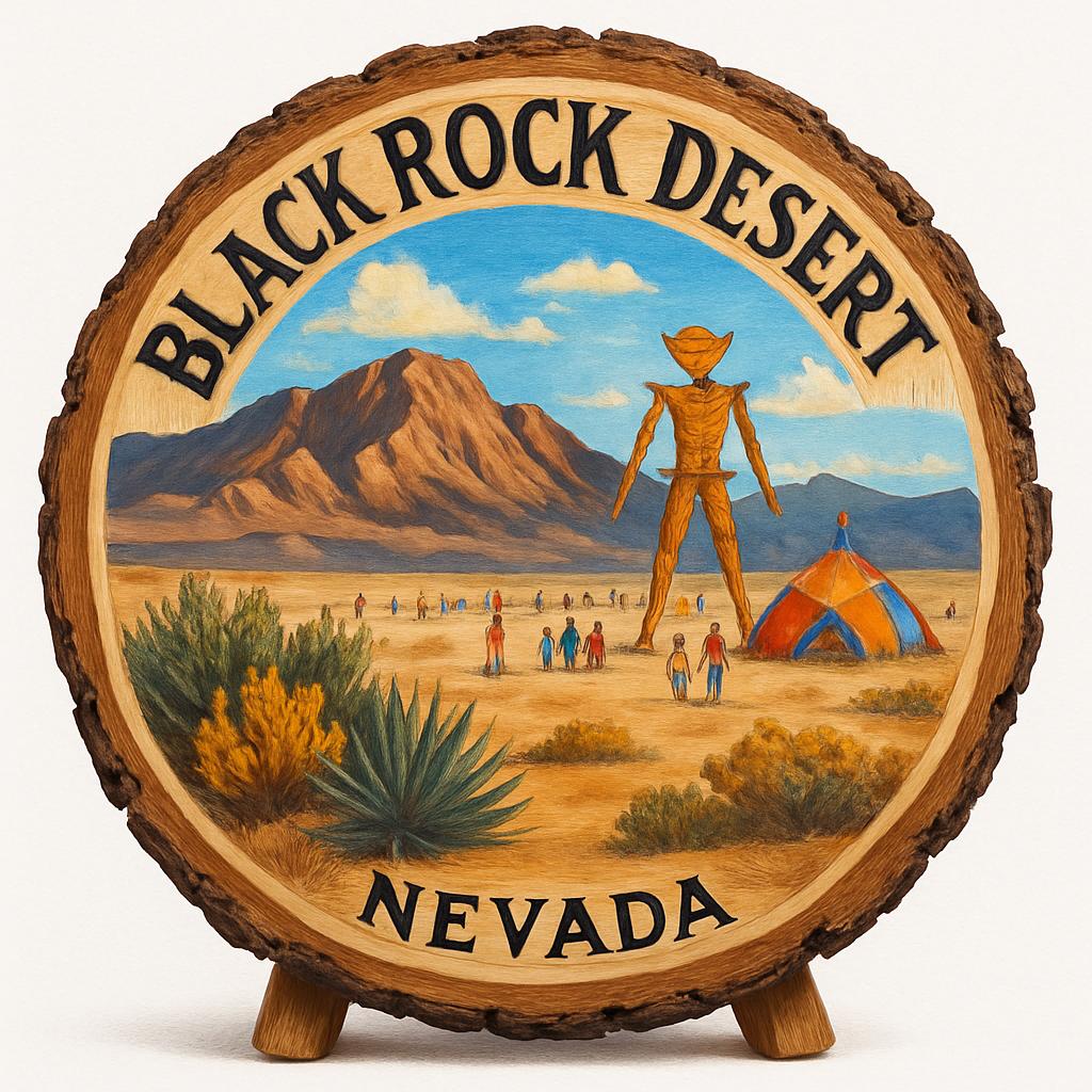 Black Rock Desert Nevada Souvenir Gift – Wood Slice Plaque for Wall or Table, United States Souvenir Gift for Tourists, Desert Exploration Decorative Gift