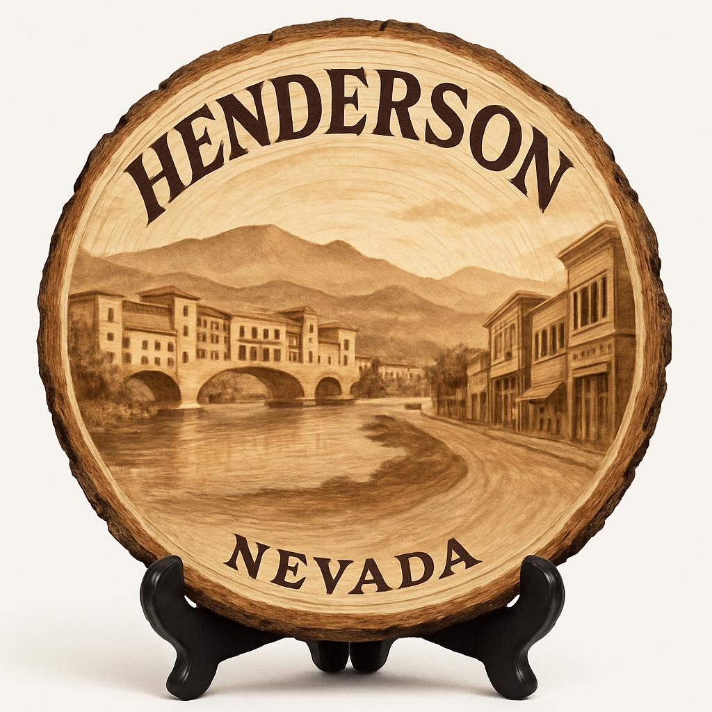 Henderson Nevada Souvenir Gift – Wood Slice Plaque for Wall or Table, United States Souvenir Gift for Tourists, Desert Oasis Retreat Decorative Gift