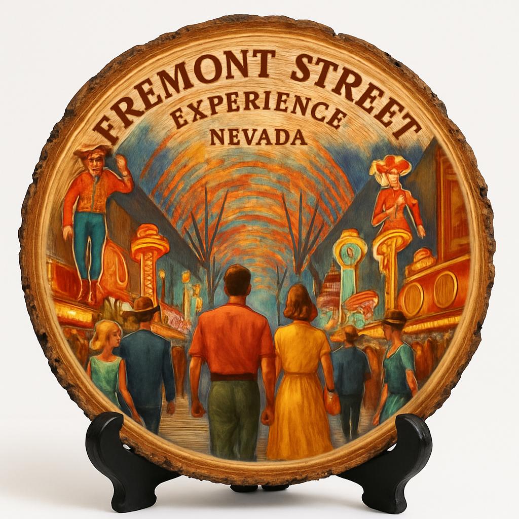 Fremont Street Experience Nevada Souvenir Gift – Wood Slice Plaque for Wall or Table, United States Souvenir Gift for Tourists, Neon Lights and Entertainment District Decorative Gift