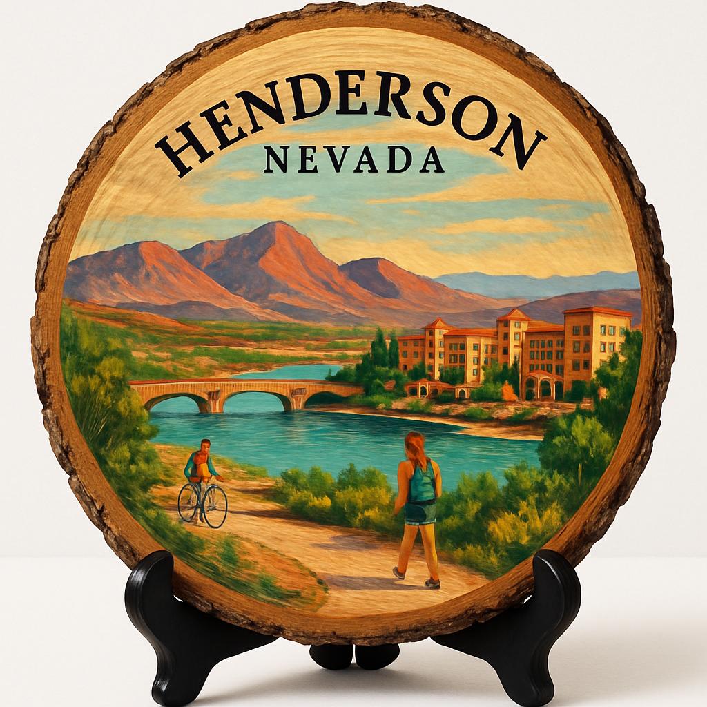 Henderson Nevada Souvenir Gift – Wood Slice Plaque for Wall or Table, United States Souvenir Gift for Tourists, Family-Friendly Activities Decorative Gift