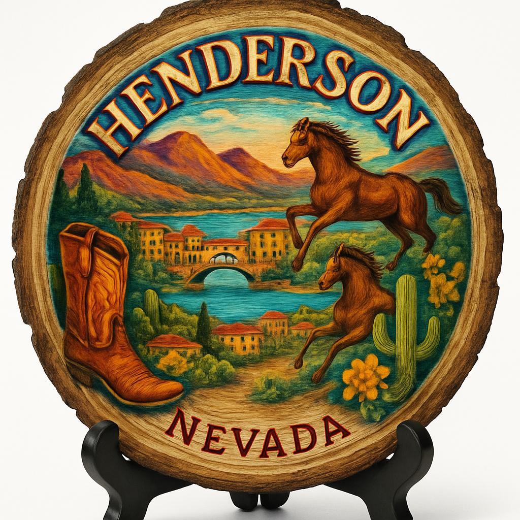 Henderson Nevada Souvenir Gift – Wood Slice Plaque for Wall or Table, United States Souvenir Gift for Tourists, Urban Oasis Decorative Gift