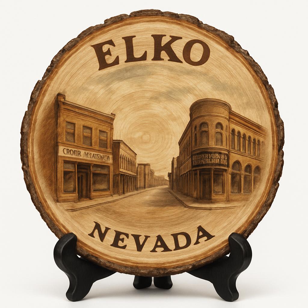 Elko Nevada Souvenir Gift – Wood Slice Plaque for Wall or Table, United States Souvenir Gift for Tourists, Rustic Frontier Experience Decorative Gift