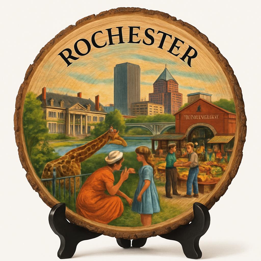 Rochester New York Souvenir Gift – Wood Slice Plaque for Wall or Table, United States Souvenir Gift for Tourists, Historic Landmarks Decorative Gift Rochester New York Souvenir Gift – Wood Slice Plaque for Wall or Table, United States Souvenir Gift for Tourists, Historic Landmarks Decorative Gift