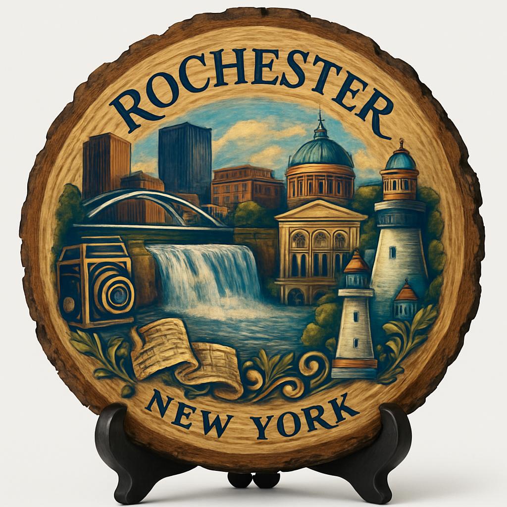 Rochester New York Souvenir Gift – Wood Slice Plaque for Wall or Table, United States Souvenir Gift for Tourists, Beautiful Parks Decorative Gift Rochester New York Souvenir Gift – Wood Slice Plaque for Wall or Table, United States Souvenir Gift for Tourists, Beautiful Parks Decorative Gift