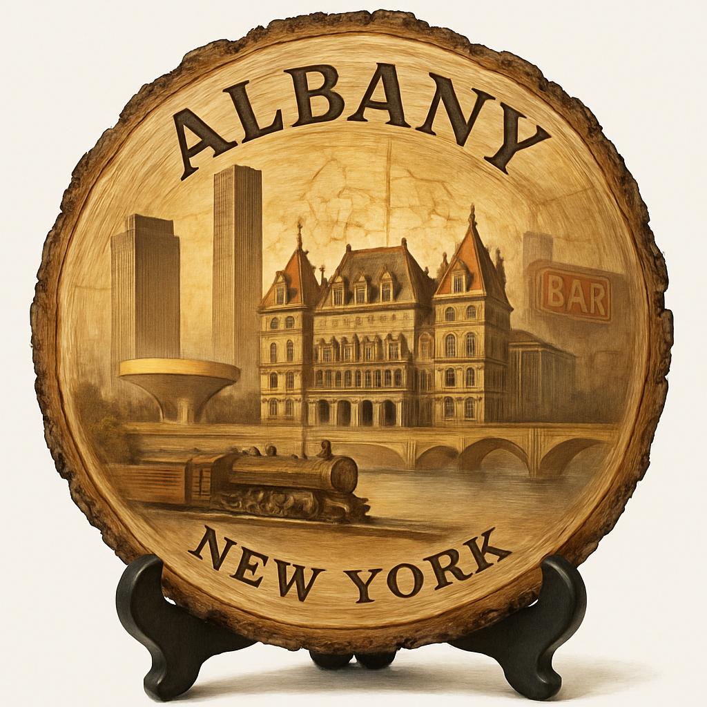 Albany New York Souvenir Gift – Wood Slice Plaque for Wall or Table, United States Souvenir Gift for Tourists, Historic Capital City Decorative Gift