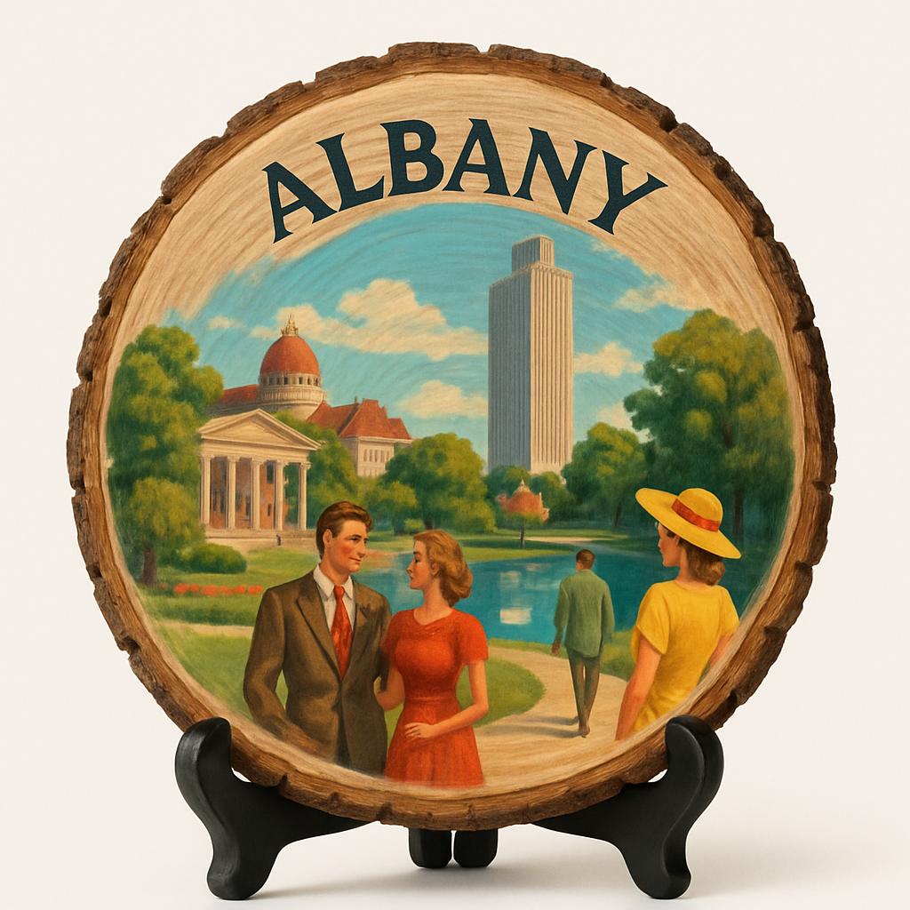Albany New York Souvenir Gift – Wood Slice Plaque for Wall or Table, United States Souvenir Gift for Tourists, Capital City Heritage Decorative Gift
