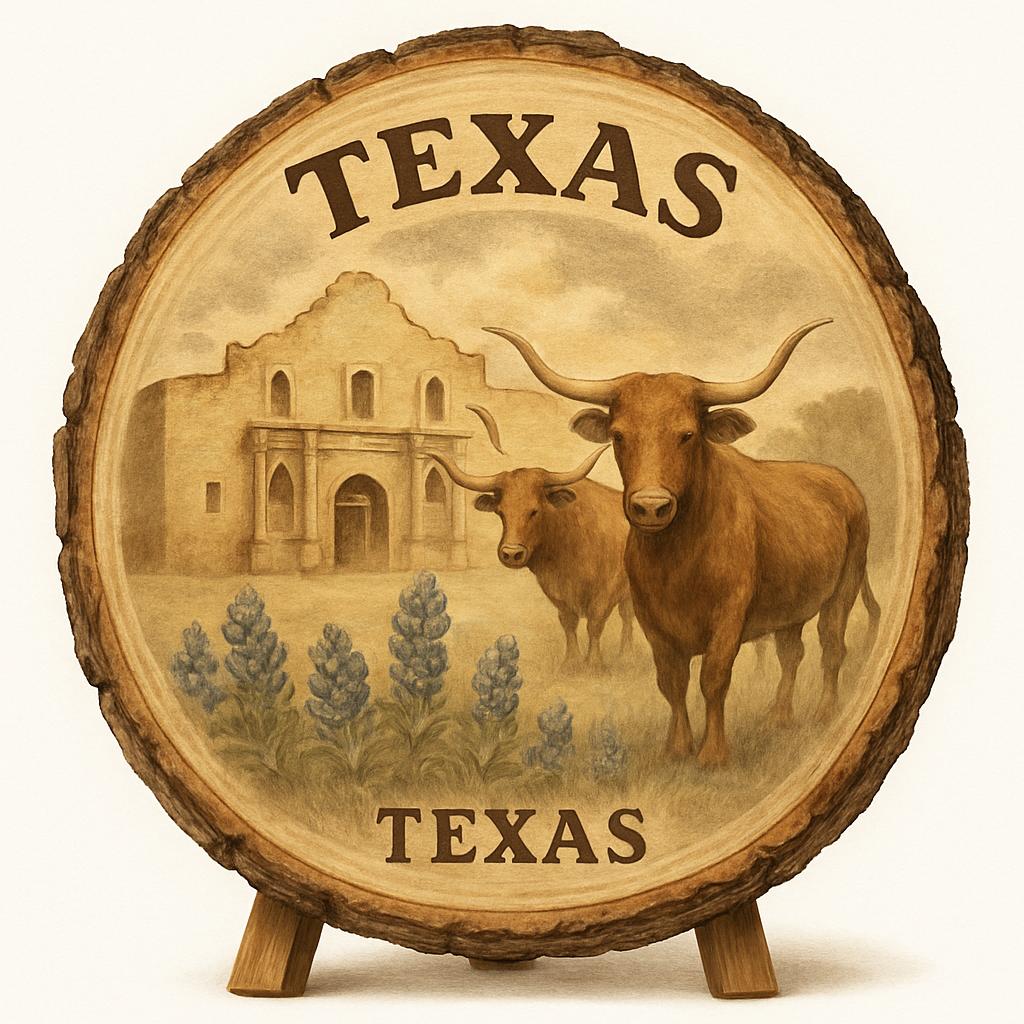Texas Souvenir Gift – Wood Slice Plaque for Wall or Table, United States Souvenir Gift for Tourists, Lone Star State Pride Decorative Gift