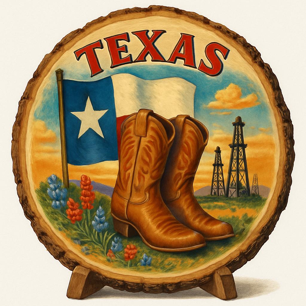 Texas Souvenir Gift – Wood Slice Plaque for Wall or Table, United States Souvenir Gift for Tourists, Lone Star Heritage Decorative Gift