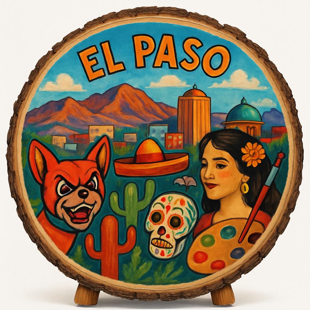 El Paso Texas Souvenir Gift – Wood Slice Plaque for Wall or Table, United States Souvenir Gift for Tourists, Border Culture Decorative Gift