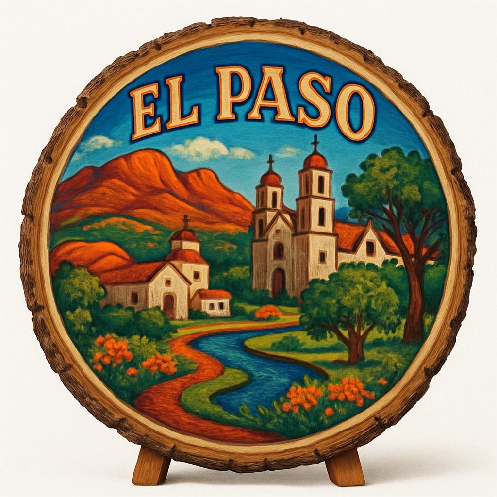 El Paso Texas Souvenir Gift – Wood Slice Plaque for Wall or Table, United States Souvenir Gift for Tourists, Cultural Fusion Decorative Gift