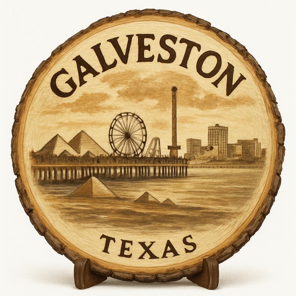 Galveston Texas Souvenir Gift – Wood Slice Plaque for Wall or Table, United States Souvenir Gift for Tourists, Coastal Heritage Decorative Gift